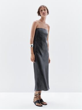Massimo Dutti Strapless Charcoal Midi Dress
